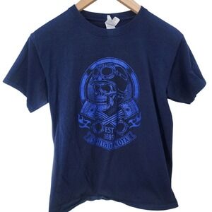South Dakota Skull & Piston Graphic Tee 100% Cotton Blue Youth Medium
